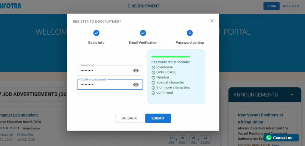 Mifotra password set up page Mifotra password set up page