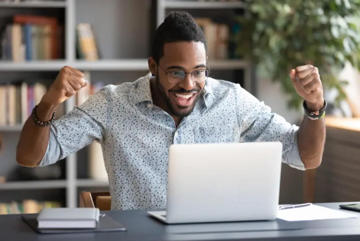 Happy man gets a job