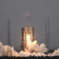 China launches a Long March-5 rocket carrying a communication satellite from Wenchang Space Launch Site.