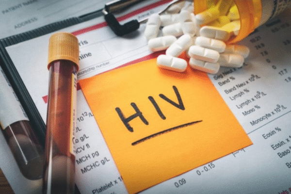 Healthcare worker administering long-acting HIV injection in Rwanda.