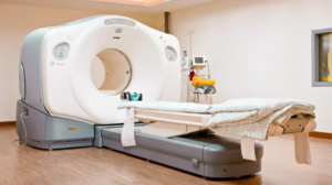 Medical staff operating PET scan equipment in a hospital for nuclear medicine diagnostics.