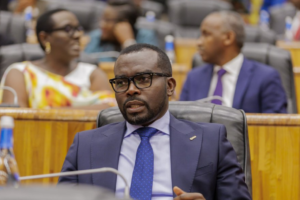 Trade Minister Sebahizi Prudence sharing his life journey and youth advice during a television interview