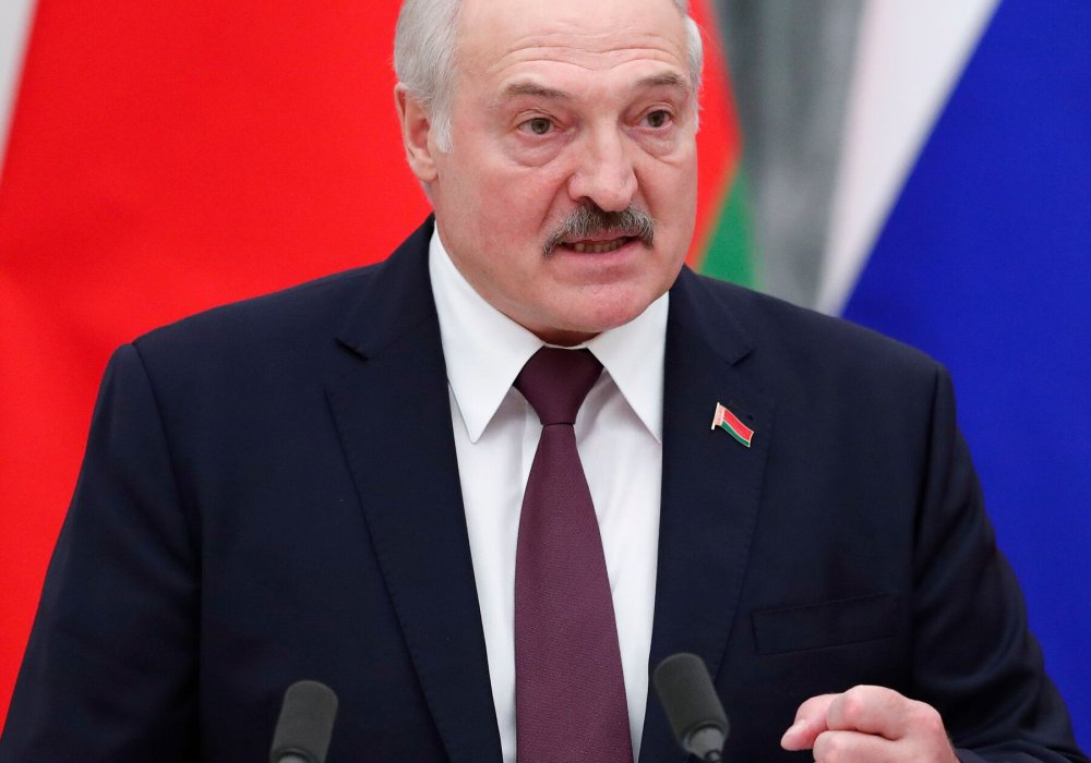 Belarus President Alexander Lukashenko speaking during a televised interview.
