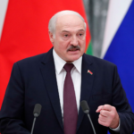 Belarus President Alexander Lukashenko speaking during a televised interview.