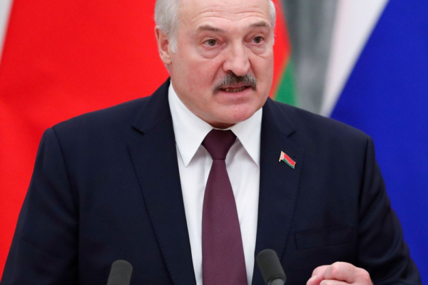 Belarus President Alexander Lukashenko speaking during a televised interview.