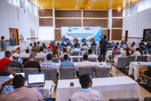 Journalists and students attending OVPR training on constructive journalism in Huye District