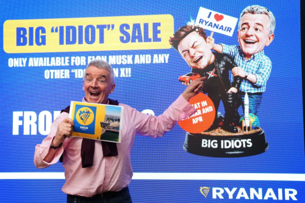 Ryanair CEO Michael O’Leary reacting to Elon Musk comments about buying the airline