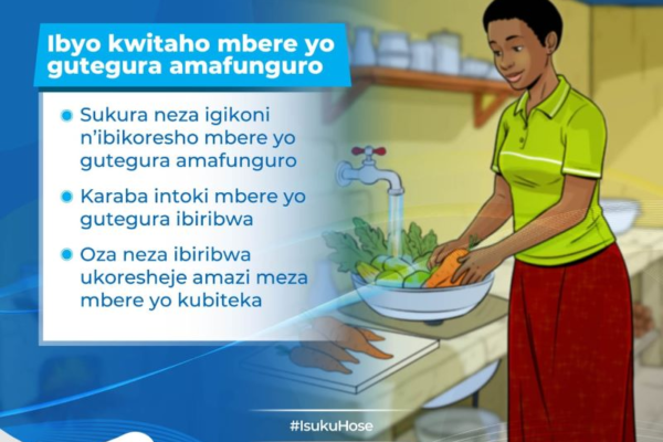 Rwandan health workers educating families on food hygiene and disease prevention
