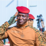 Burkina Faso military leader Ibrahim Traoré during a public address amid coup plot allegations