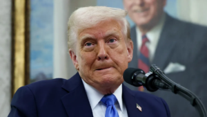 US President Donald Trump speaking about plans to increase the United States military budget to $1.5 trillion by 2027