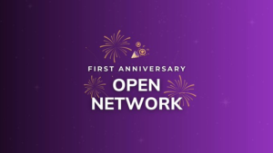 Pi Network celebrates one year of Open Pi Network Open Network anniversary infographic showing ecosystem growth, Mainnet migration, and app development milestones.