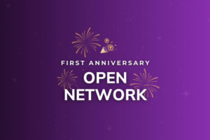 Pi Network celebrates one year of Open Pi Network Open Network anniversary infographic showing ecosystem growth, Mainnet migration, and app development milestones.