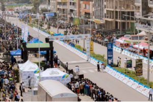 Businesses and busy streets in Musanze during Tour du Rwanda as hotels and shops prepare for the 2026 edition.