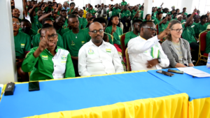 Rwandan women participating in an environmental conservation meeting in Southern Province