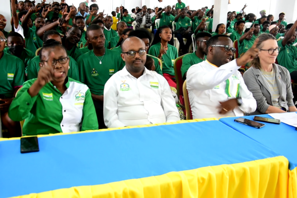 Rwandan women participating in an environmental conservation meeting in Southern Province
