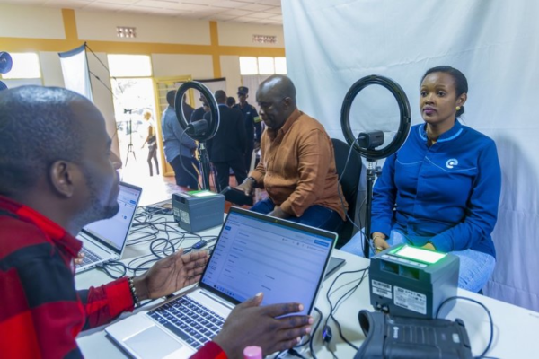 Citizens registering biometric data for Rwanda’s e-Ndangamuntu digital ID project.
