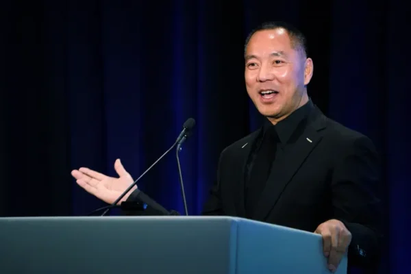 Guo Wengui holds a news conference in New York, the US, in November 2018 [File: Carlo Allegri/Reuters]